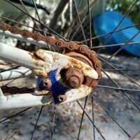 Verrostetes Schaltwerk am Fahrrad vor der Behandlung